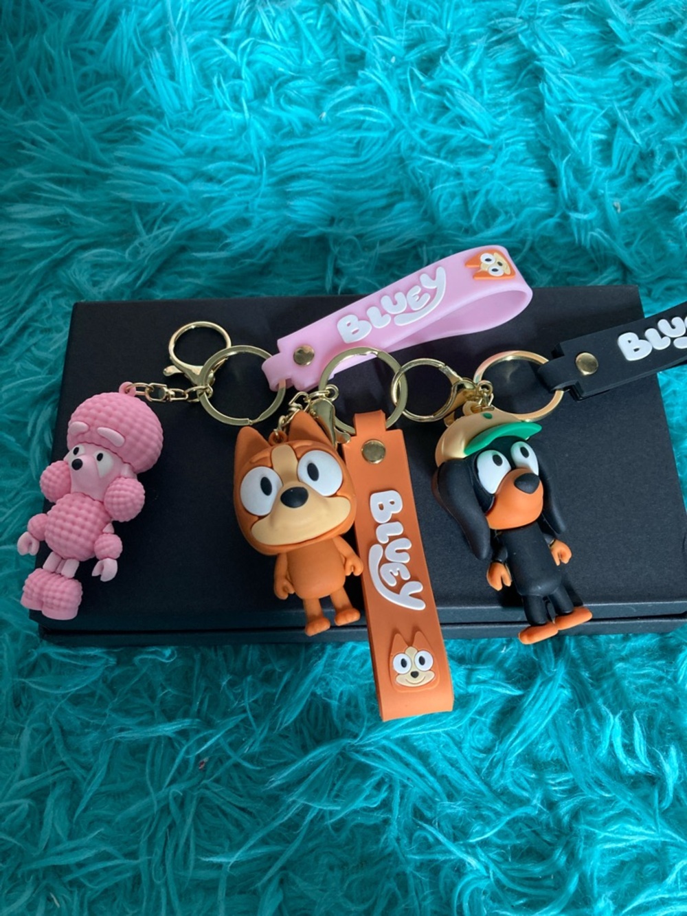 Bluey Character Keychain Set - Pink, Orange, Black